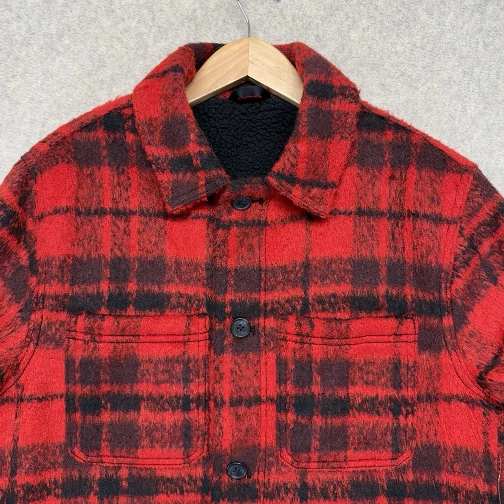 Old Navy Red Black Buffalo Plaid Sherpa Lined Jacket Men's Medium NWT